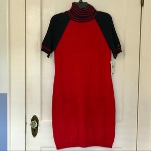 NWT Tommy Dress Calf Length Medium Red Navy